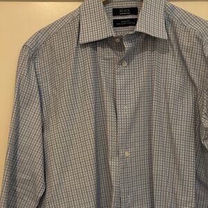 Saks Fifth Avenue Light Blue and White Plaid Dress Shirt 16 neck 32/33